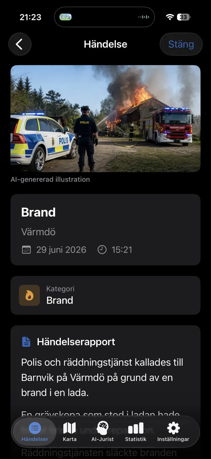 Blåljus app — inställningar för notiser och filter