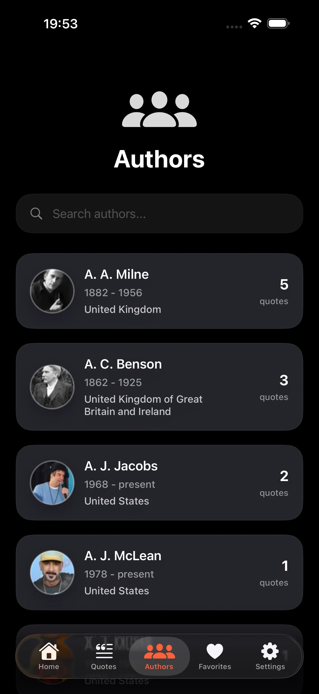 World of Quotes app authors directory - Famous thinkers and philosophers