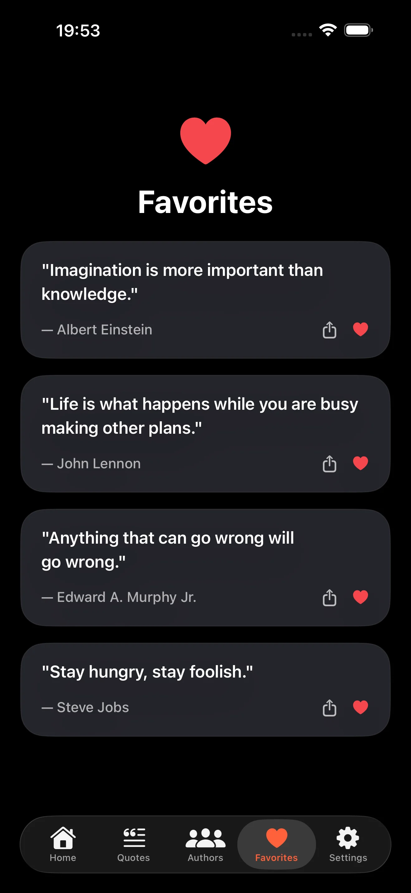 World of Quotes app favorites collection - Save your favorite quotes