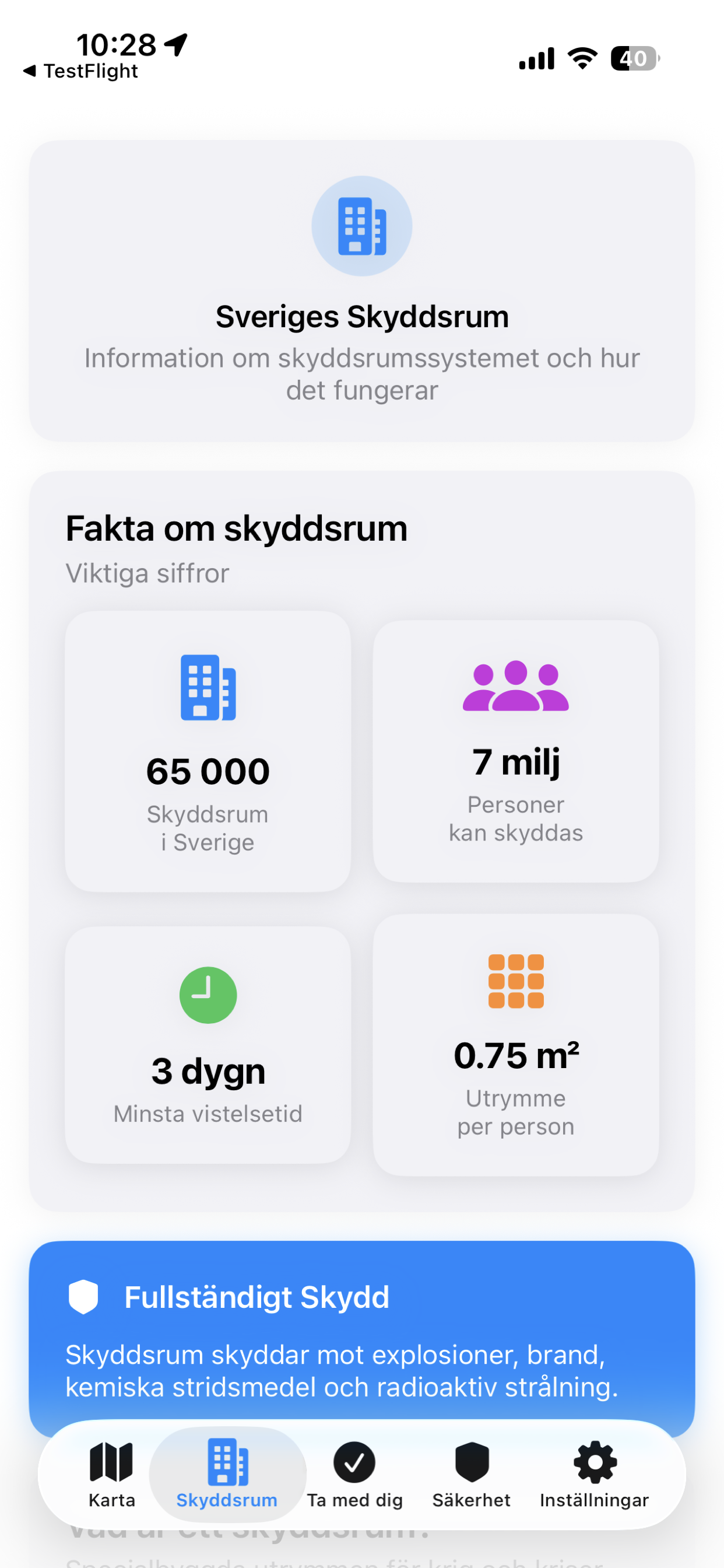 Detaljerad information om skyddsrum - kapacitet, adress och vägbeskrivning till närmaste skyddsrum