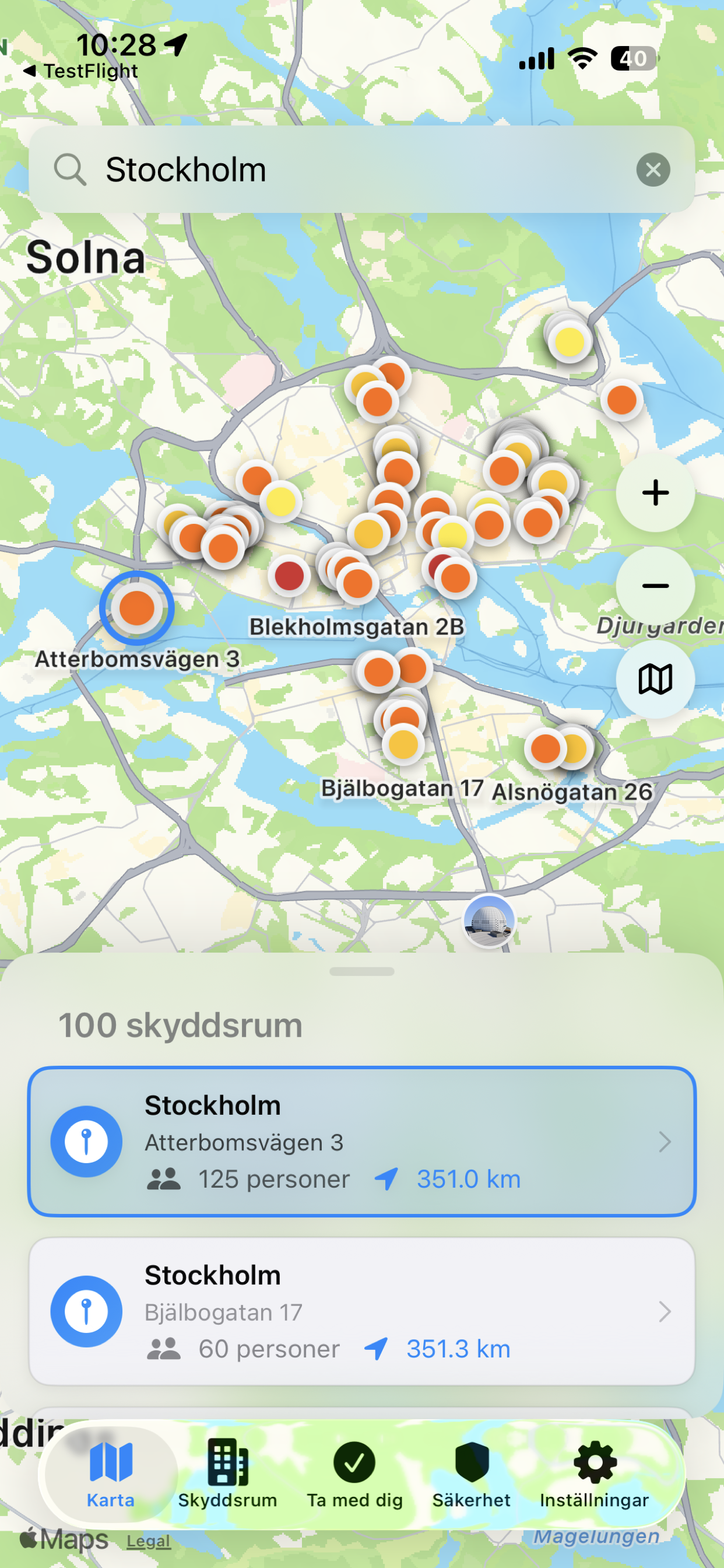 Skyddsrum Sverige app - Interaktiv karta som visar alla 65 000+ skyddsrum i Sverige med GPS-vägledning
